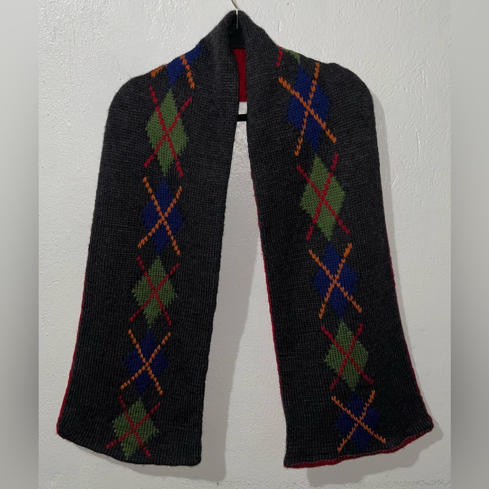 Vintage J.Crew 100% Wool Argyle Scarf Reversible Multi Preppy Academia Unisex